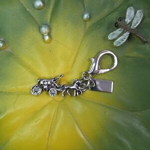 Silver Horse-Drawn Carriage Bag Charm Keychain, NEW
